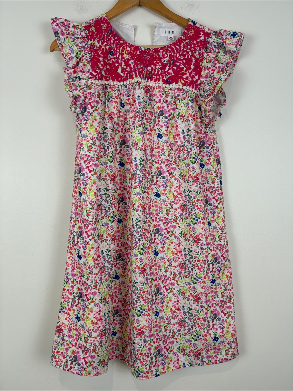 THML Anthropologie Pink Floral Smocked Yoke Dress XS Women’s Lined